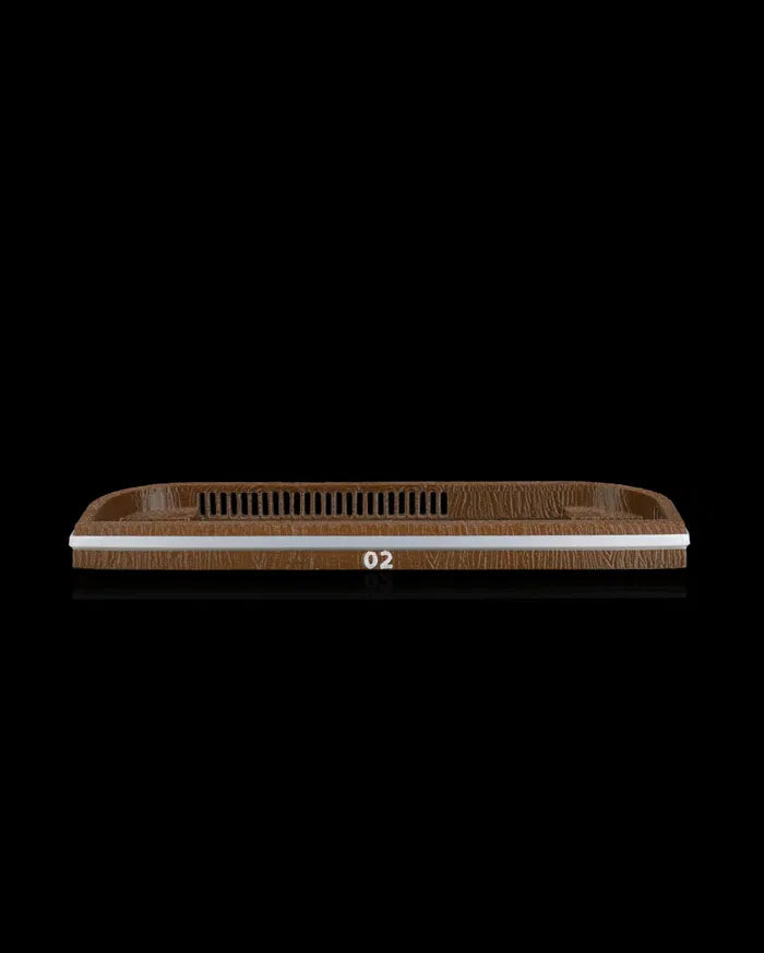 Wood-tone base with a light stripe, 02 marking, and rear vent-style openings
