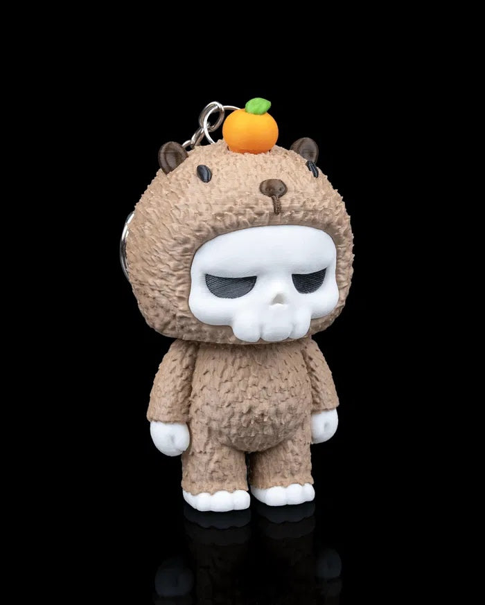 Tiny Tangerine Grump Skull Bear Figurine