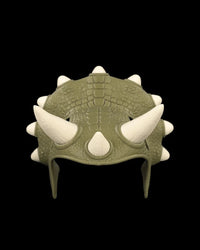 Olive-green crown-shaped costume with cream-colored spikes shown from the front on a black background
