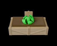 Tan garden bed tray with a brown soil insert, small sign, and green sprout shape on top.