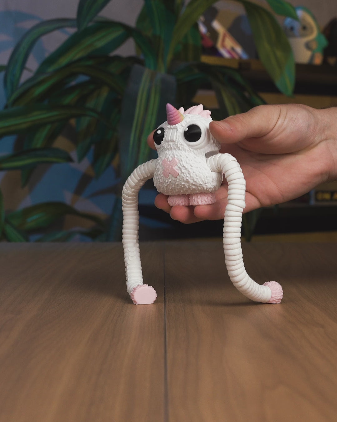 Pink-Horned Wide-Eyed Monster Figurine